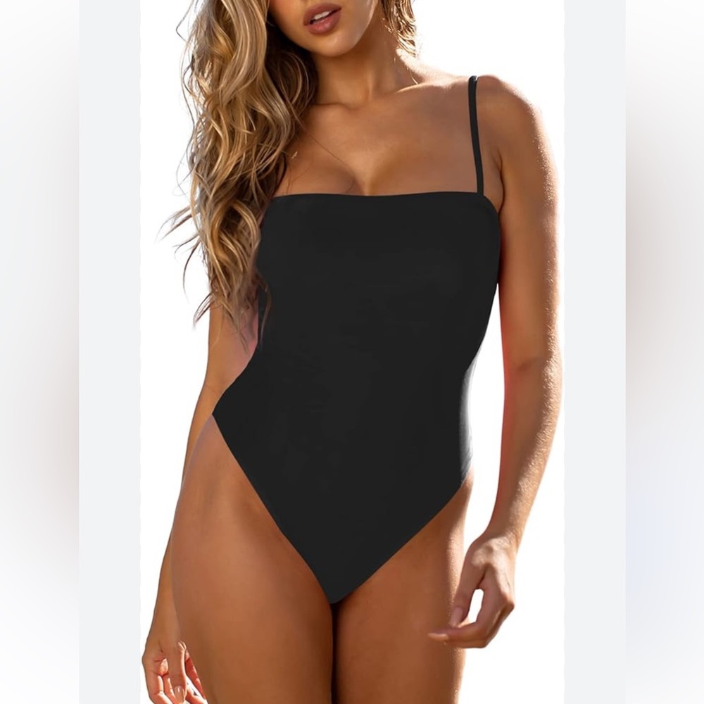 RELLECIGA Women's Bandeau Black One Piece Swimsuits NWT Size XL